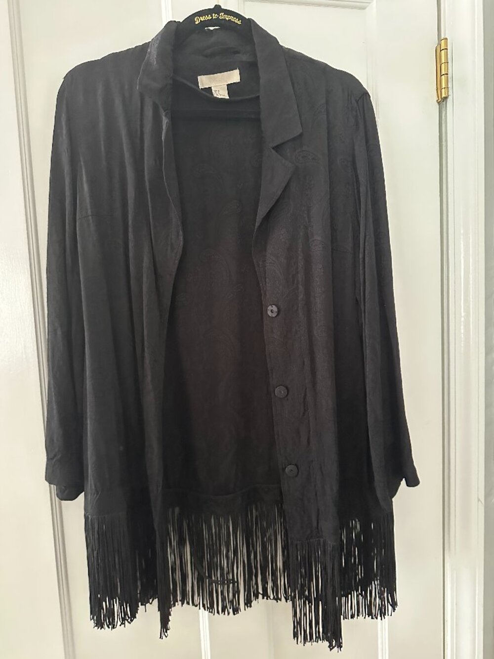 H&M Black Fringe Hem Kimono Duster Jacket size 2 XS/Small